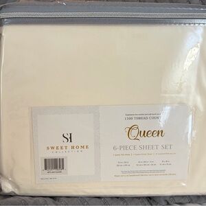 SWEET HOME Ivory Queen Sheet Set with 4 Pillow Cases